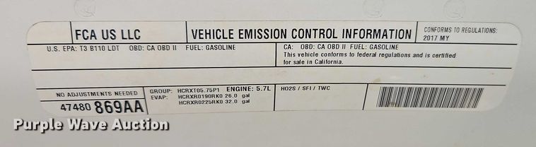 image for item EO4830 2017 RAM 1500 pickup truck