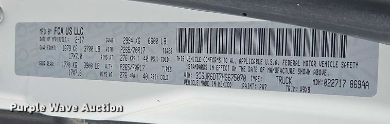 image for item EO4830 2017 RAM 1500 pickup truck