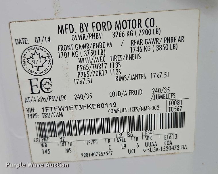 image for item EO4851 2014 Ford F150 XLT SuperCrew pickup truck