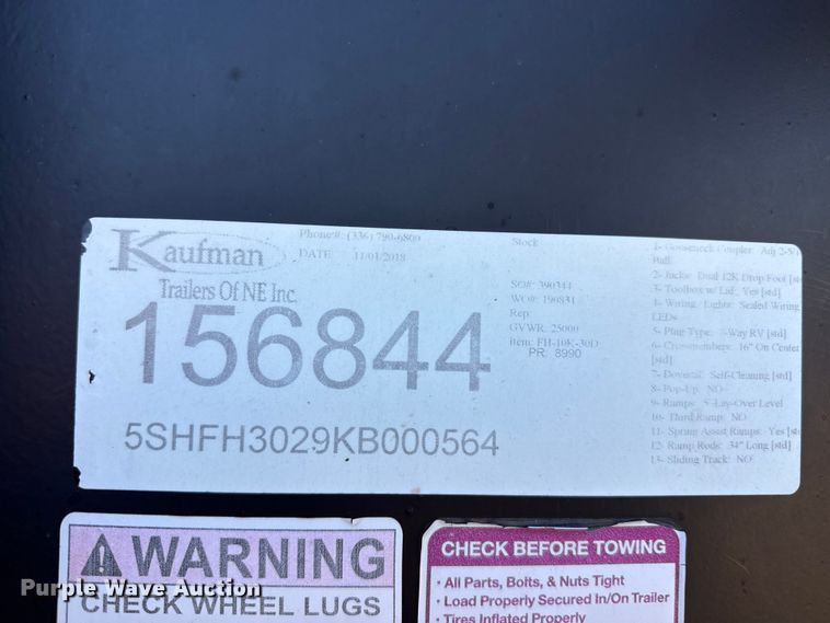 image for item EP0875 2019 Kaufman equipment trailer