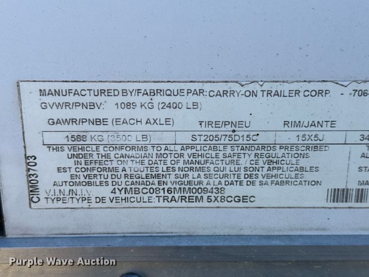 image for item EP0882 2021 Carry-On enclosed cargo trailer