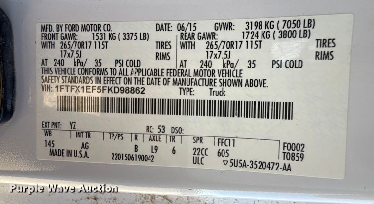 image for item EP0911 2015 Ford F150 SuperCab pickup truck