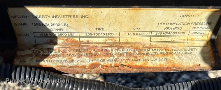 image for item ER0245 2011 Liberty PU3K6.5x12 utility trailer