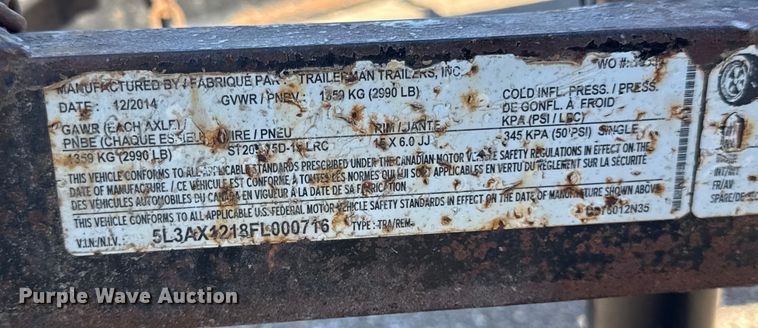 image for item ER0248 2015 Trailerman utility trailer