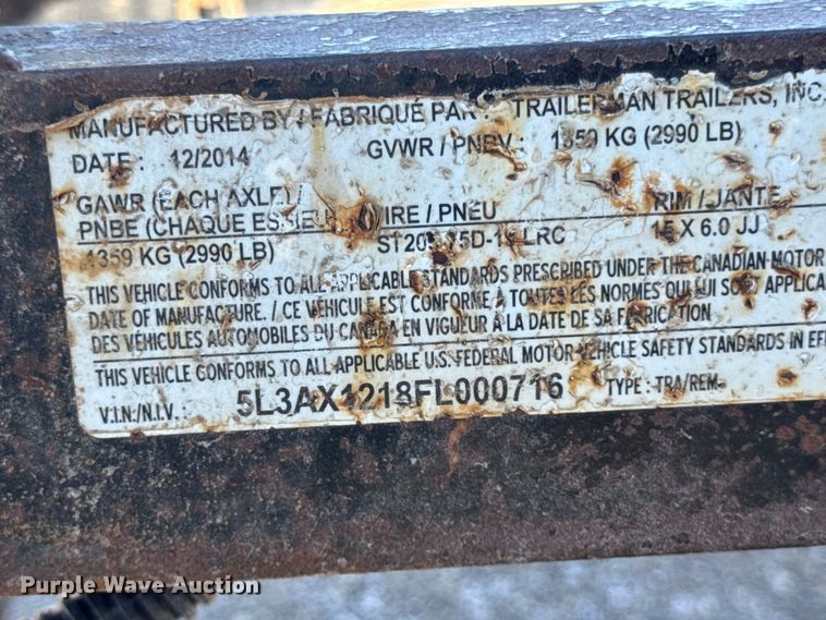 image for item ER0248 2015 Trailerman utility trailer