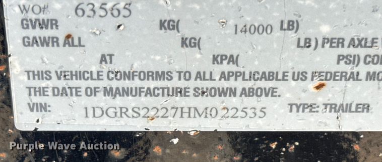 image for item ER0250 2017 Doolittle XTHD8222 utility trailer