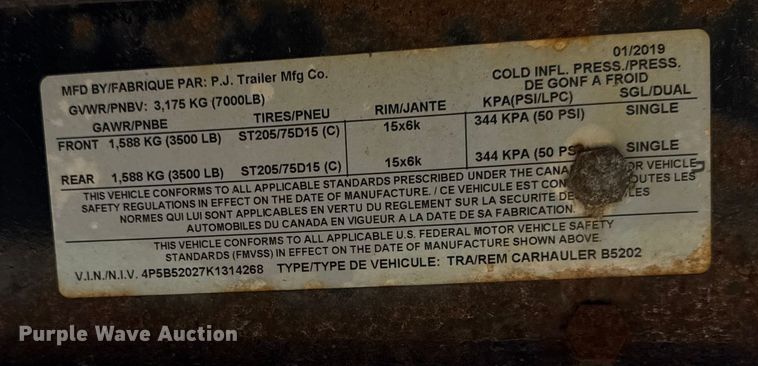 image for item ER0251 2019 PJ Trailers utility trailer