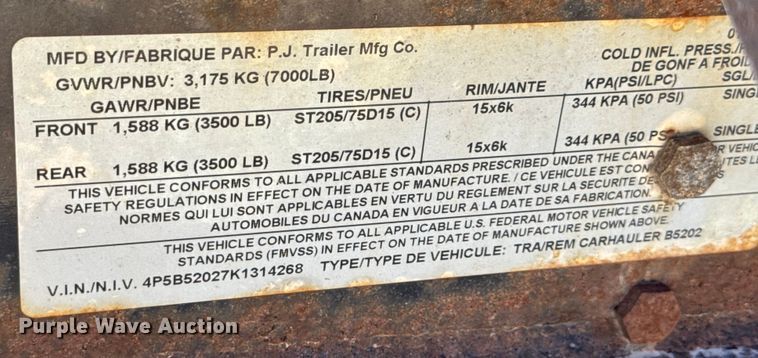 image for item ER0251 2019 PJ Trailers utility trailer