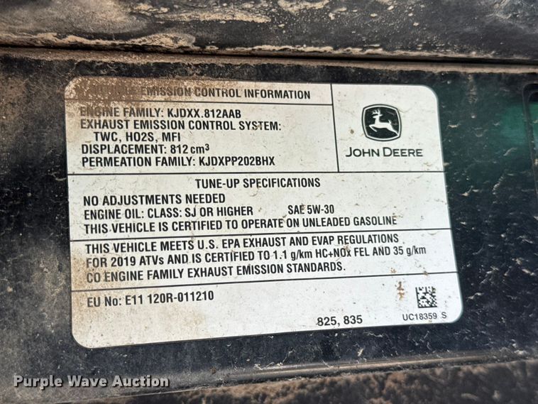 image for item ER0278 2019 John Deere XUV835M utility vehicle