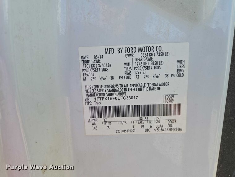 image for item ET5239 2014 Ford F150 SuperCab pickup truck