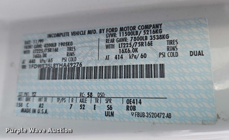 image for item ET5255 2000 Ford E350 fiber optic splicing truck