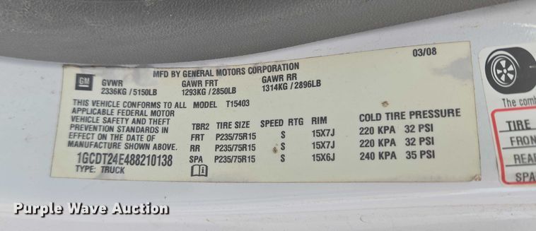 image for item ET5261 2008 Chevrolet Colorado pickup truck