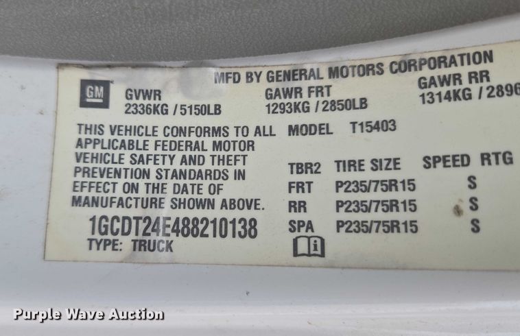 image for item ET5261 2008 Chevrolet Colorado pickup truck