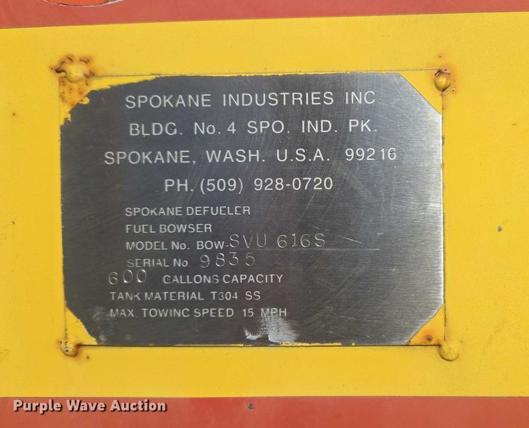 image for item ET5265 Spokane Industries Inc BOW-SVU 616S vacuum fuel trailer