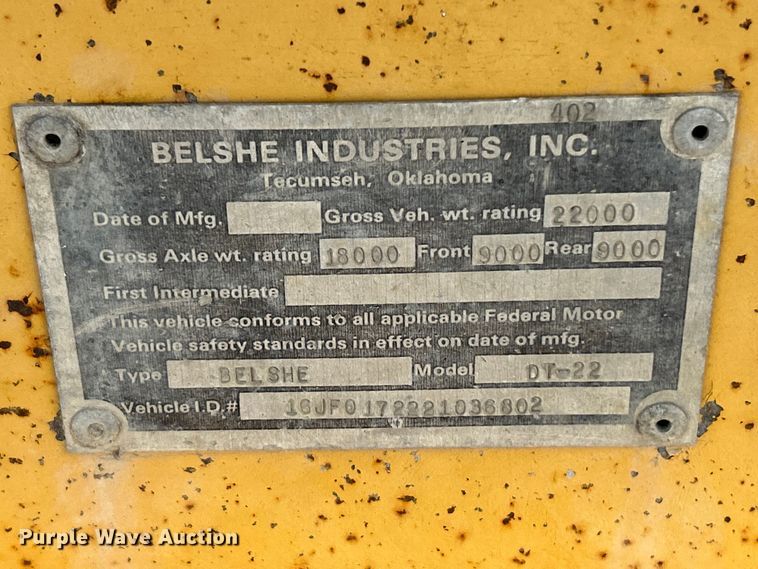 image for item ET6584 2002 Belshe DT-22 equipment trailer