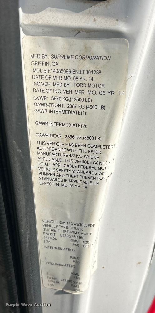 image for item ET6668 2014 Ford E350 Super Duty box truck