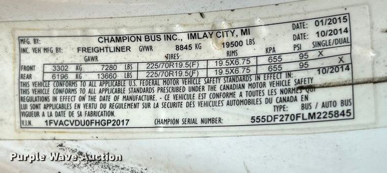 image for item ET6718 2015 Freightliner M2 shuttle bus