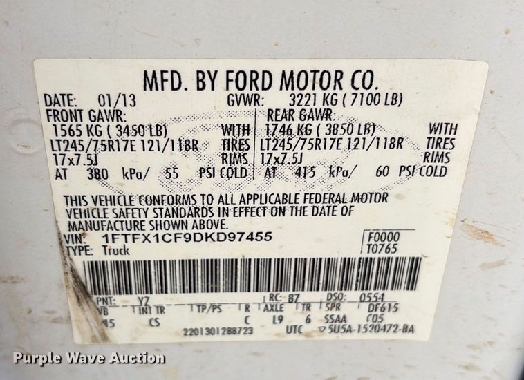 image for item ET7241 2013 Ford F150 SuperCab pickup truck