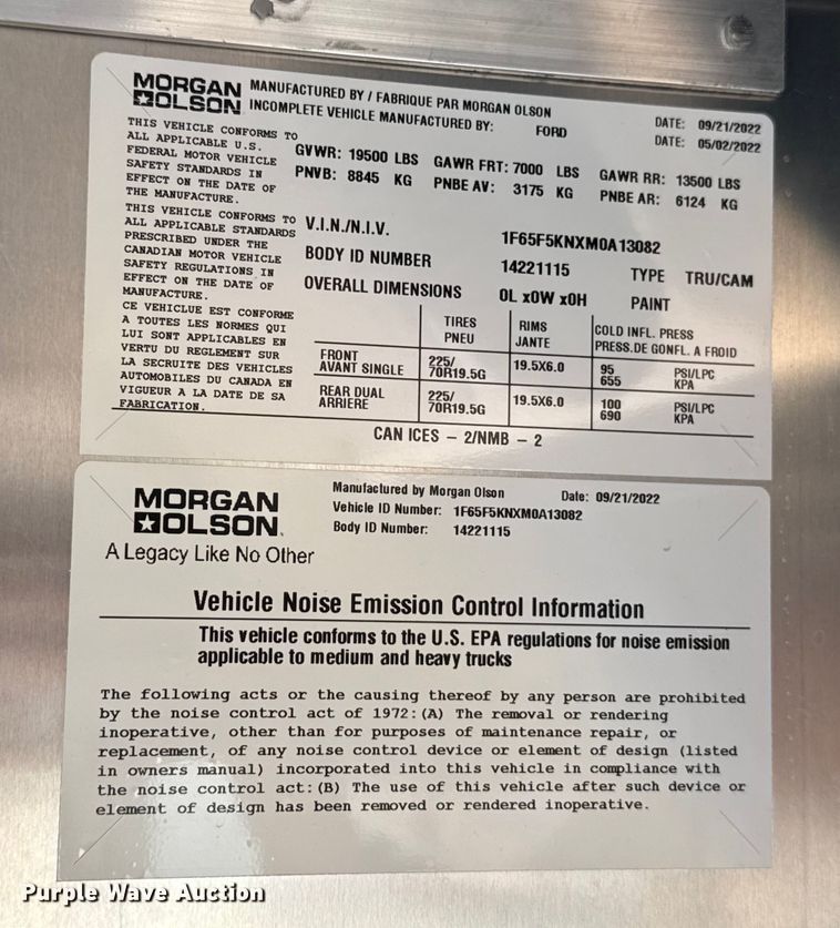 image for item EU5191 2021 Ford F59 delivery truck