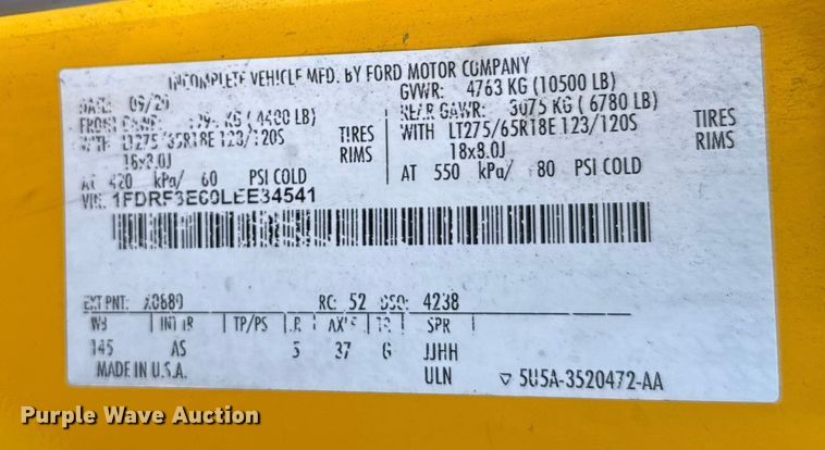 image for item EU5196 2020 Ford F350 Super Duty XL utility bed pickup truck