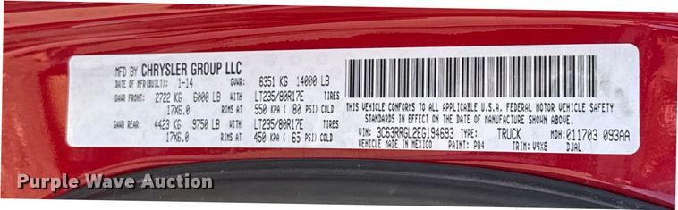 image for item EU5400 2014 RAM 3500 Crew Cab flatbed pickup truck