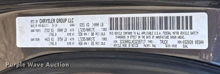 image for item EU5401 2014 RAM 3500 Crew Cab flatbed pickup truck