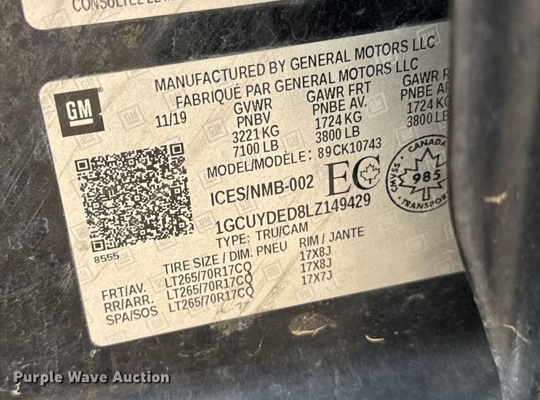 image for item EU6327 2020 Chevrolet Silverado 1500 LT Crew Cab pickup truck