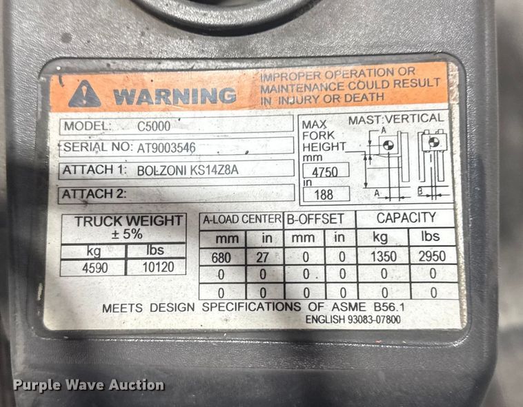 image for item EU6341 Caterpillar C5000 forklift