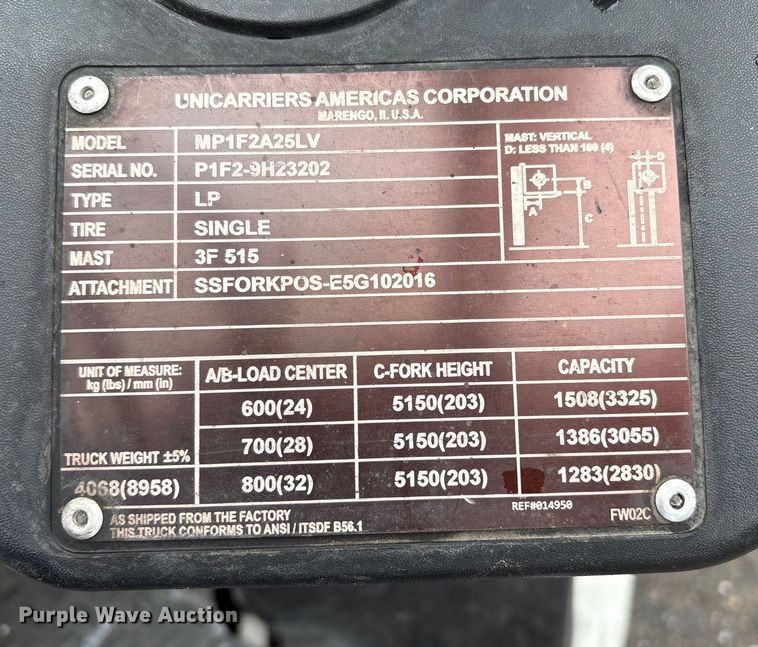 image for item EU8529 2017 UniCarriers PF50 forklift