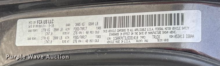 image for item EV3272 2018 RAM 1500 Crew Cab pickup truck