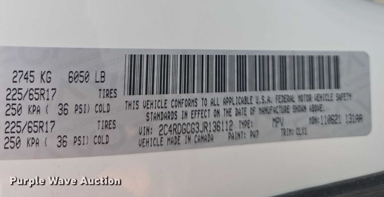 image for item EV5492 2018 Dodge Grand Caravan SXT SUV