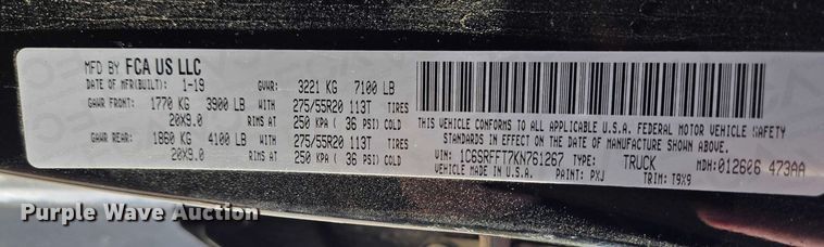 image for item FB9473 2019 RAM 1500 Big Horn Crew Cab pickup truck