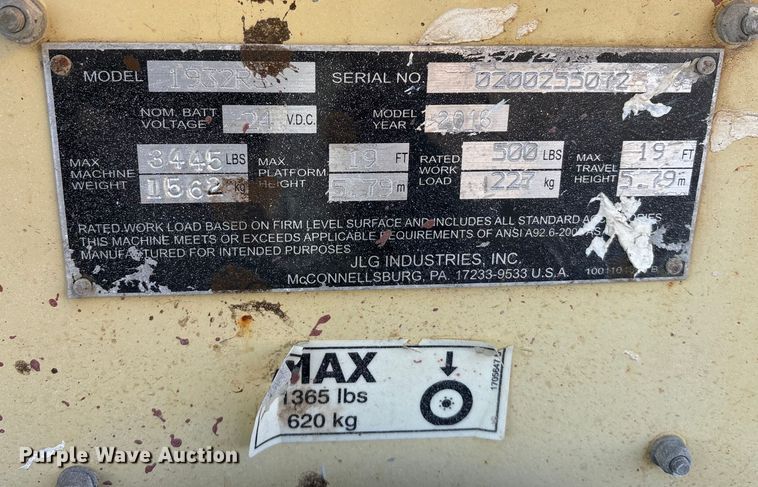 image for item FG1515 2016 JLG 1932RS scissor lift