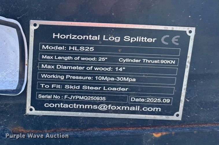 image for item FG1523 GIYI HLS25 skid steer log splitter