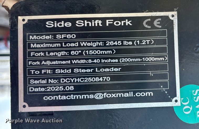 image for item FG1527 Side Shift SF60 skid steer forks