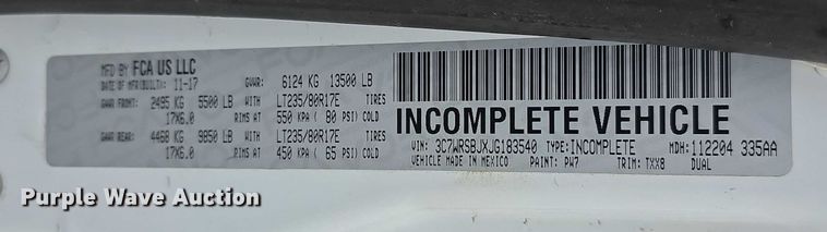 image for item FI0664 2018 RAM 3500HD pickup truck cab and chassis