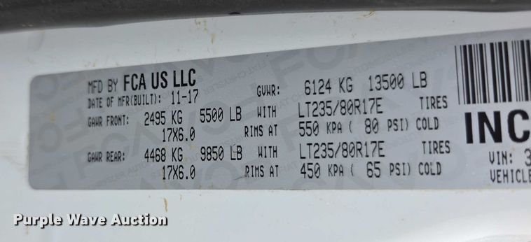 image for item FI0664 2018 RAM 3500HD pickup truck cab and chassis