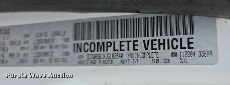 image for item FI0664 2018 RAM 3500HD pickup truck cab and chassis