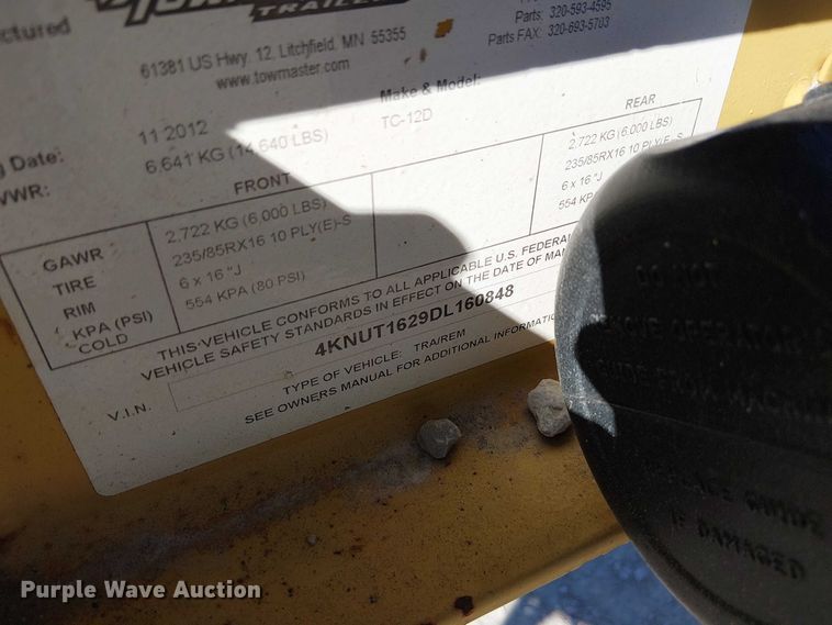 image for item FK0550 2013 Towmaster TC-12D  equipment trailer
