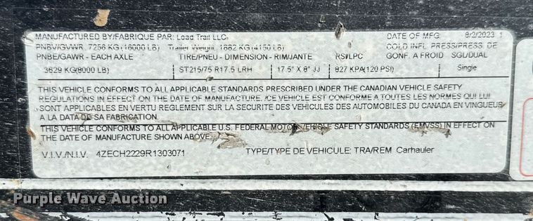 image for item FK0567 2024 Load Trail utility trailer