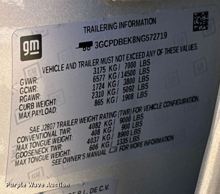 image for item GH9357 2022 Chevrolet Silverado 1500 Crew Cab pickup truck