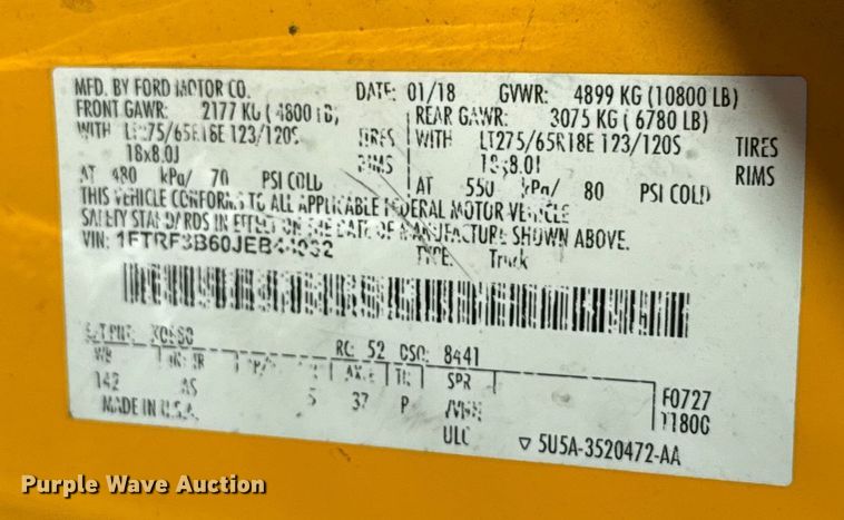 image for item GH9362 2018 Ford F350 Super Duty XL utility bed pickup truck