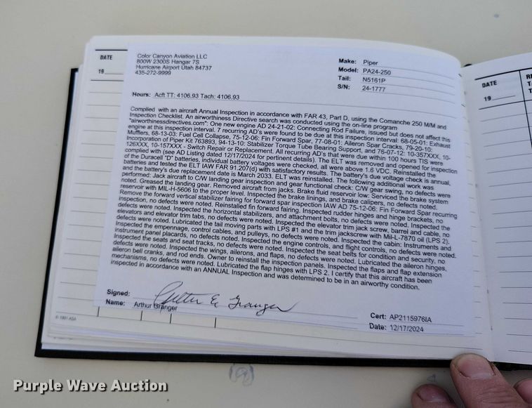 image for item IH9346 1958 Piper Comanche 250 airplane