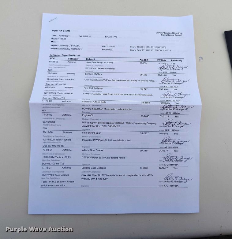 image for item IH9346 1958 Piper Comanche 250 airplane