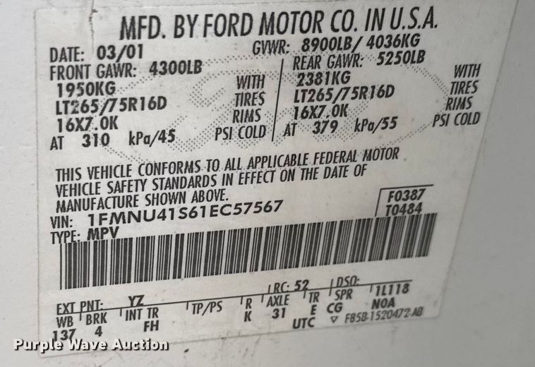 image for item NA9848 2001 Ford Excursion SUV