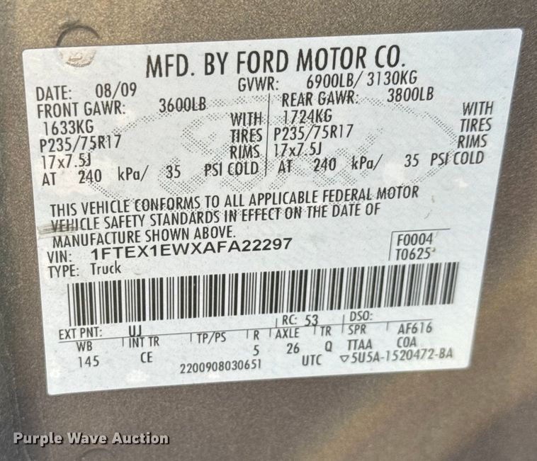 image for item NA9862 2010 Ford F150 XL SuperCab pickup truck