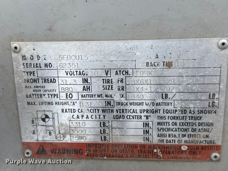 image for item NA9890 Toyota 5FBCU15 forklift