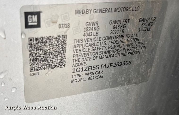 image for item NA9953 2018 Chevrolet Malibu 