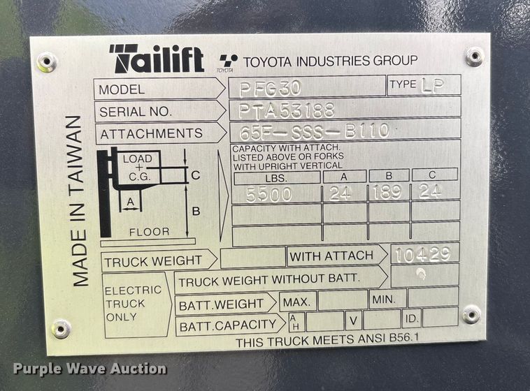 image for item YA1013 Tailift PFG30 forklift