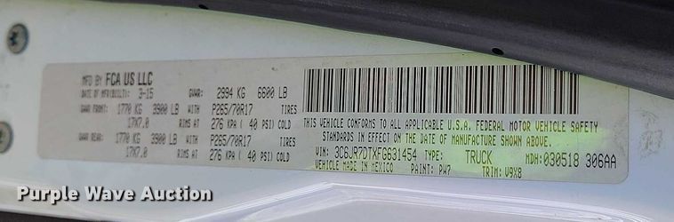 image for item YA1398 2015 RAM 1500 pickup truck